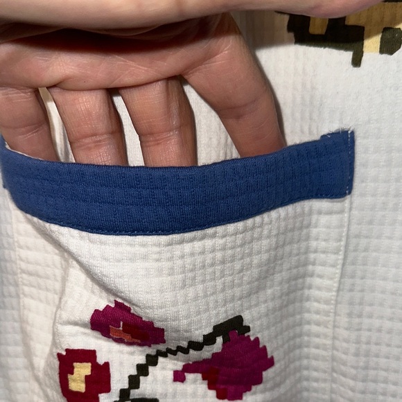 Anthropologie White Floral Embroidered Jacket with Blue Trim - Picture 3 of 11